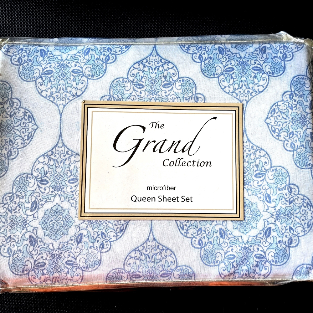 (SOLD) NWT Queen Sheet Set Coastal Blue & White Microfiber Orig$79+Tax